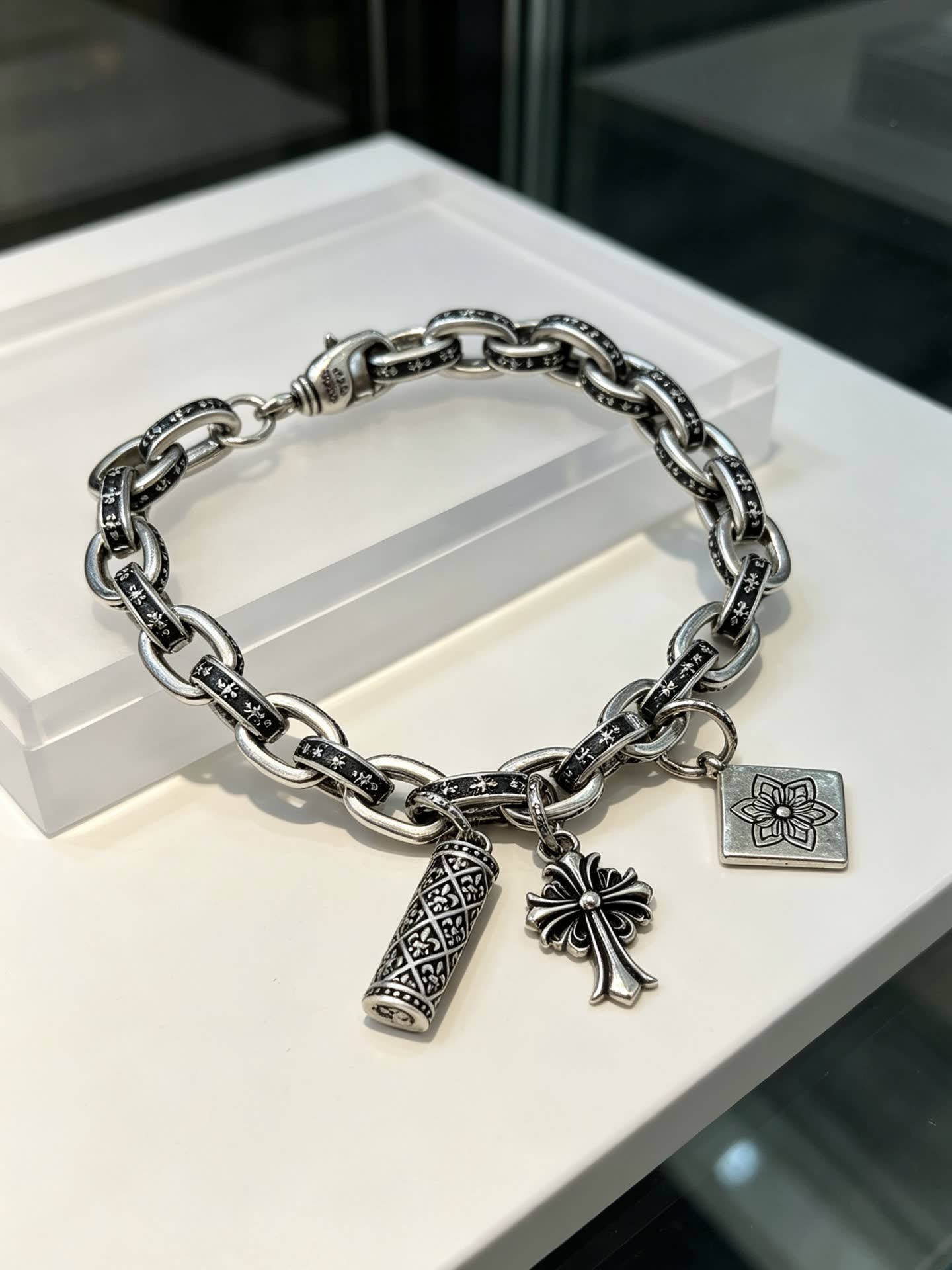 Chrome Hearts Blessed Silver Bracelet with Charms